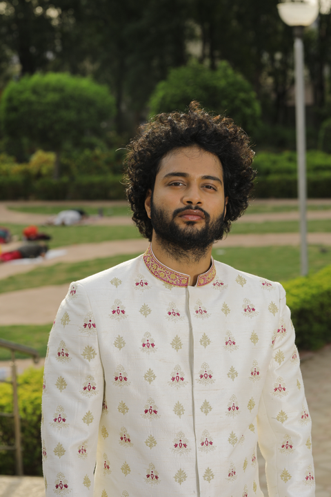Irenic White — White Hand Embroidered Raw Silk Sherwani