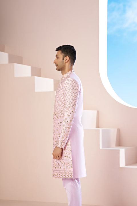 Elysium — Pink Hand Embroidered Dupion Silk Sherwani