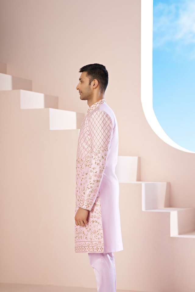 Elysium — Pink Hand Embroidered Dupion Silk Sherwani