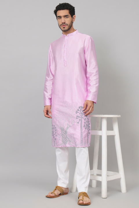 Lila — Lavender Embroidered Semi Raw Silk Kurta