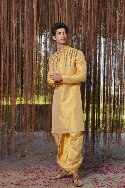 Swarna Kanjivaram — Golden Hand Embroidered Kanjivaram Pattu Silk Kurta Set
