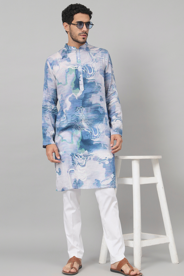Marbre — Blue Marble Print Silk Kurta