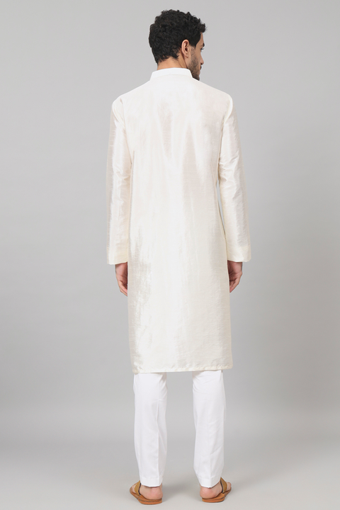 Ivoire — Off White Embroidered Falling Raw Silk Kurta