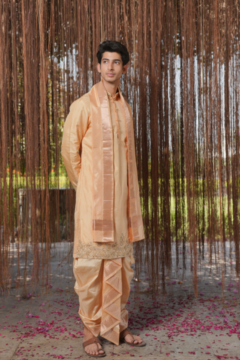 Sahara Kanjivaram — Copper Hand Embroidered Kanjivaram Pattu Silk Kurta Set