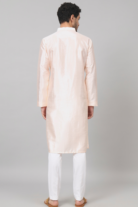 Oxlip — Peach Embroidered Falling Raw Silk Kurta