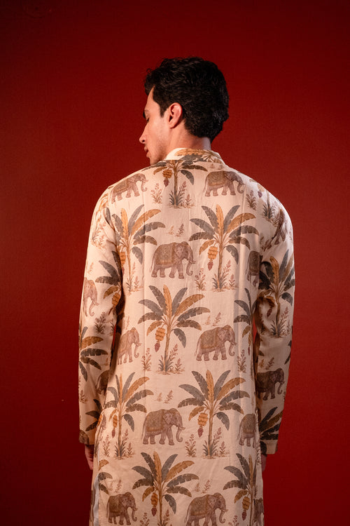 Kadali — Cream Printed Falling Raw Silk Kurta