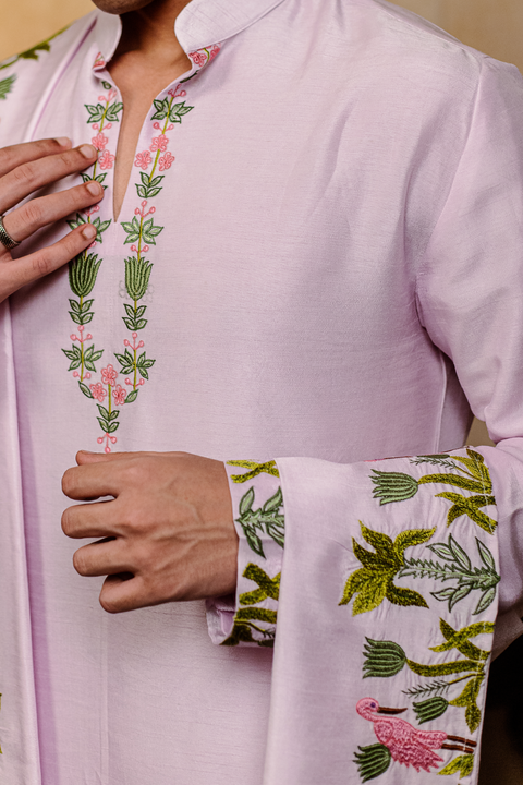 Taruni Hamsa — Lavender Embroidered Falling Raw Silk Kurta