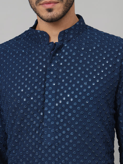 Teal Blue Mirror — Teal Hand Mirror Work Georgette Kurta (DJ Tillu)