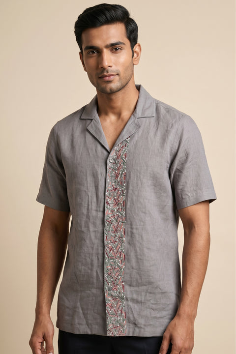 Driftstone — Grey Embroidered Linen Shirt