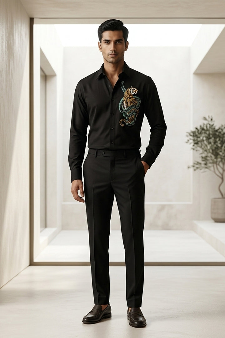 Strix — Black Hand Embroidered 4-Way Stretch Shirt