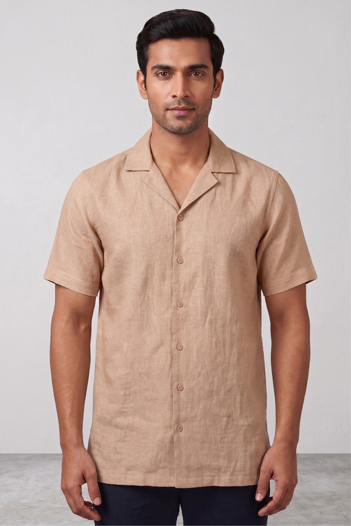 Beige linen shirt with relaxed fit and open collar — Dune by HILO DESIGN
