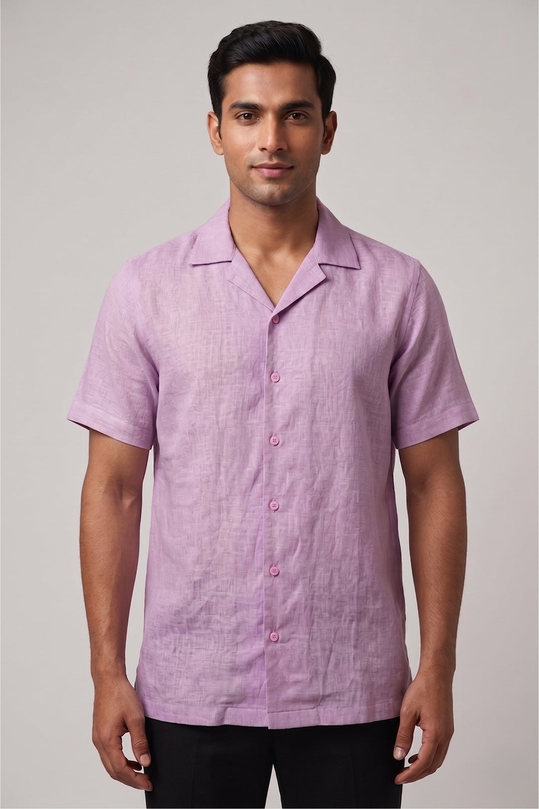 Lilac linen shirt with relaxed fit and classic collar — Lilac Drift by HILO DESIGN