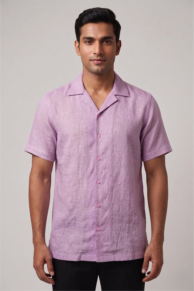 Lilac linen shirt with relaxed fit and classic collar — Lilac Drift by HILO DESIGN