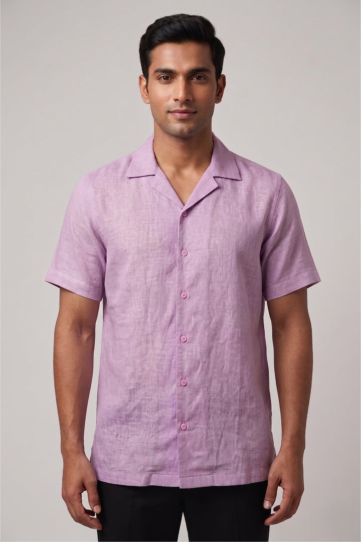 Lilac linen shirt with relaxed fit and classic collar — Lilac Drift by HILO DESIGN