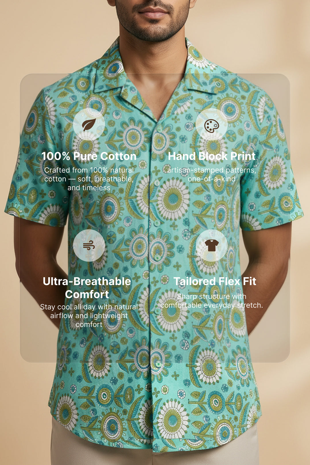 Medallion — Teal Ajrakh Cotton Shirt