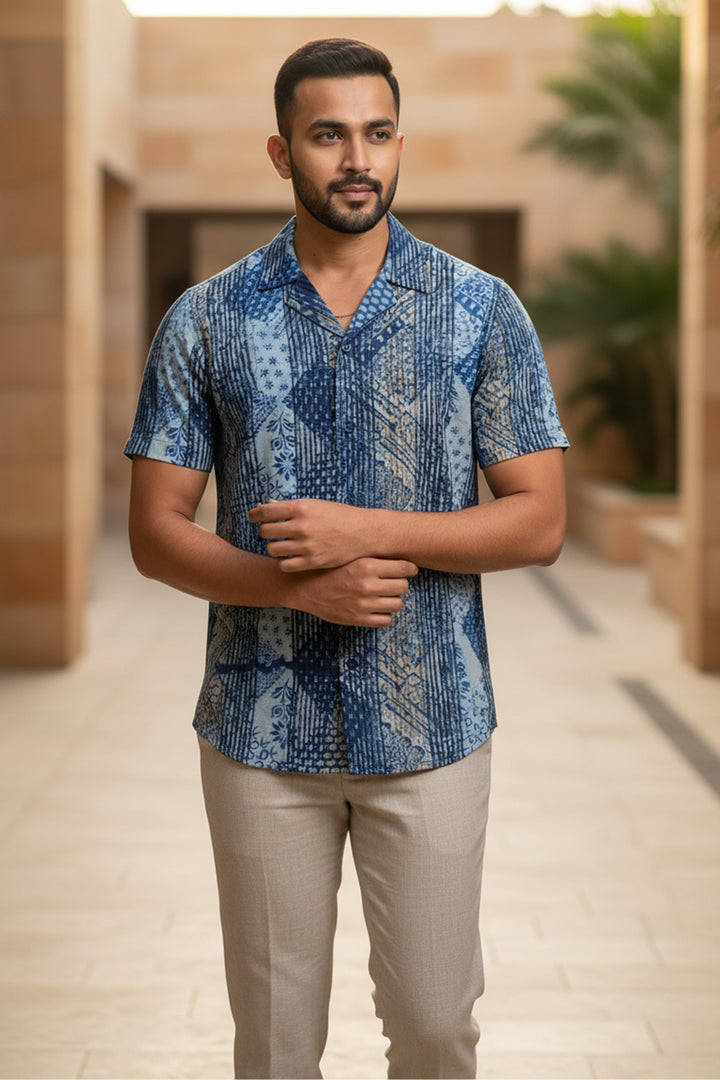 Samudra — Sea Blue Dabu Cotton Shirt