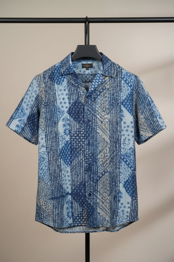 Samudra — Sea Blue Dabu Cotton Shirt