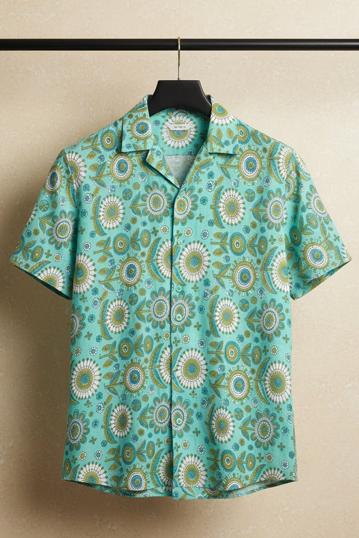 Medallion — Teal Ajrakh Cotton Shirt