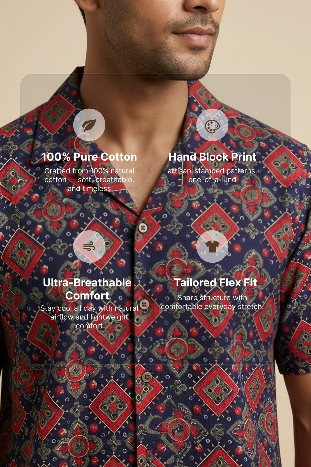 Solace — Red Ajrakh Cotton Shirt