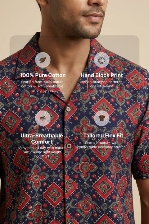 Solace — Red Ajrakh Cotton Shirt