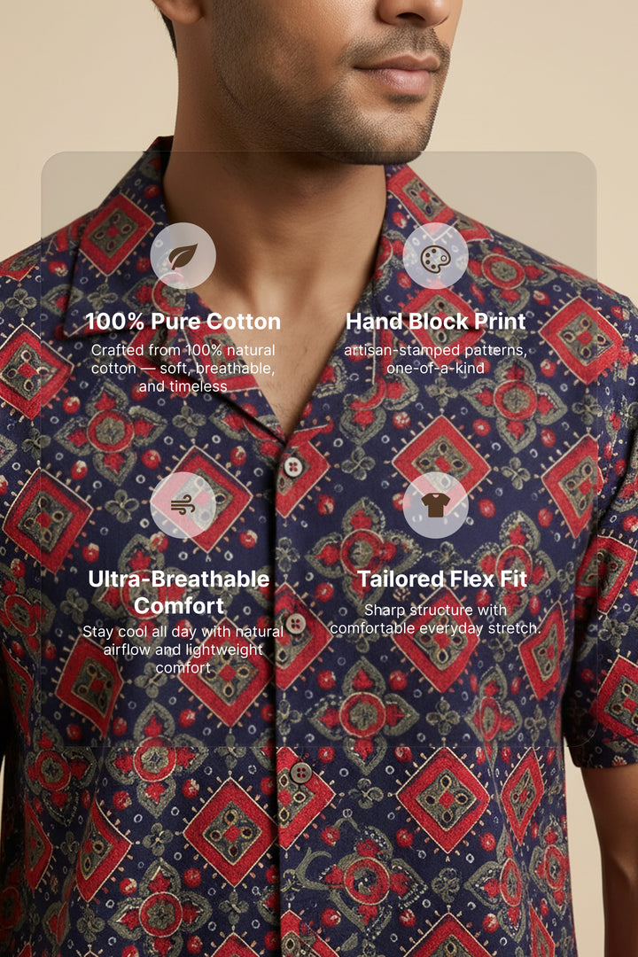 Solace — Red Ajrakh Cotton Shirt