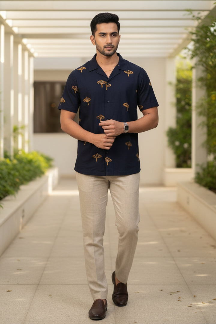 Vriksha — Navy Dabu Cotton Shirt
