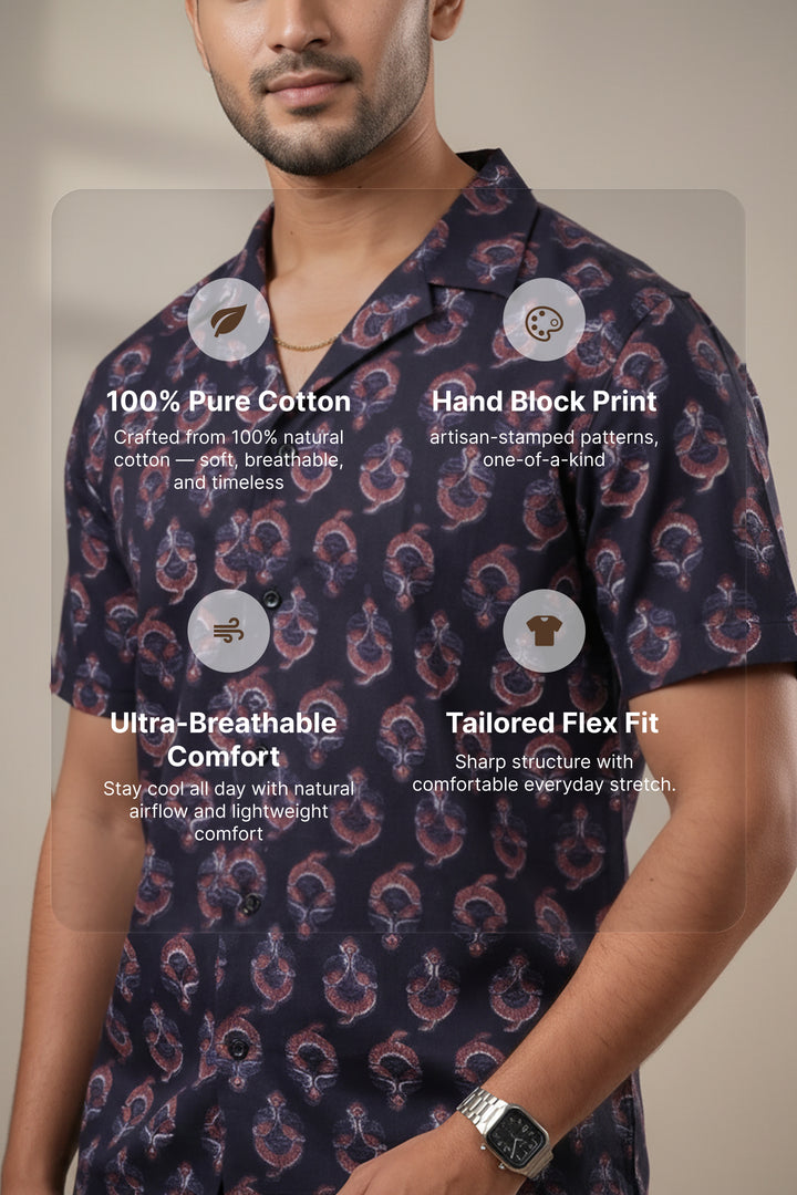 Paisley — Dark Blue Ajrakh Cotton Shirt