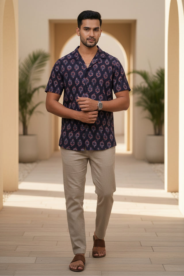 Paisley — Dark Blue Ajrakh Cotton Shirt