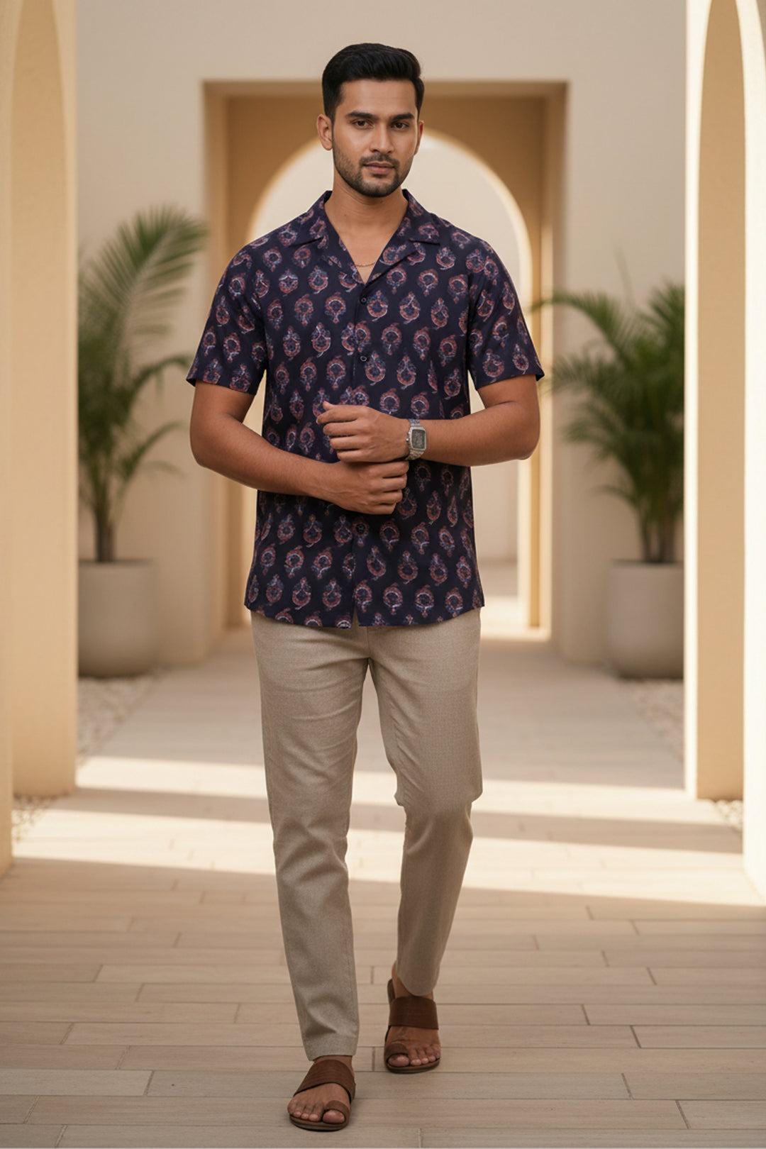 Paisley — Dark Blue Ajrakh Cotton Shirt