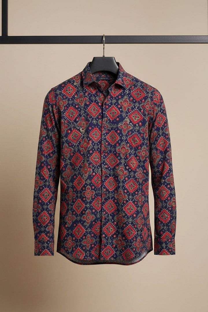Durbar — Red Ajrakh Cotton Shirt