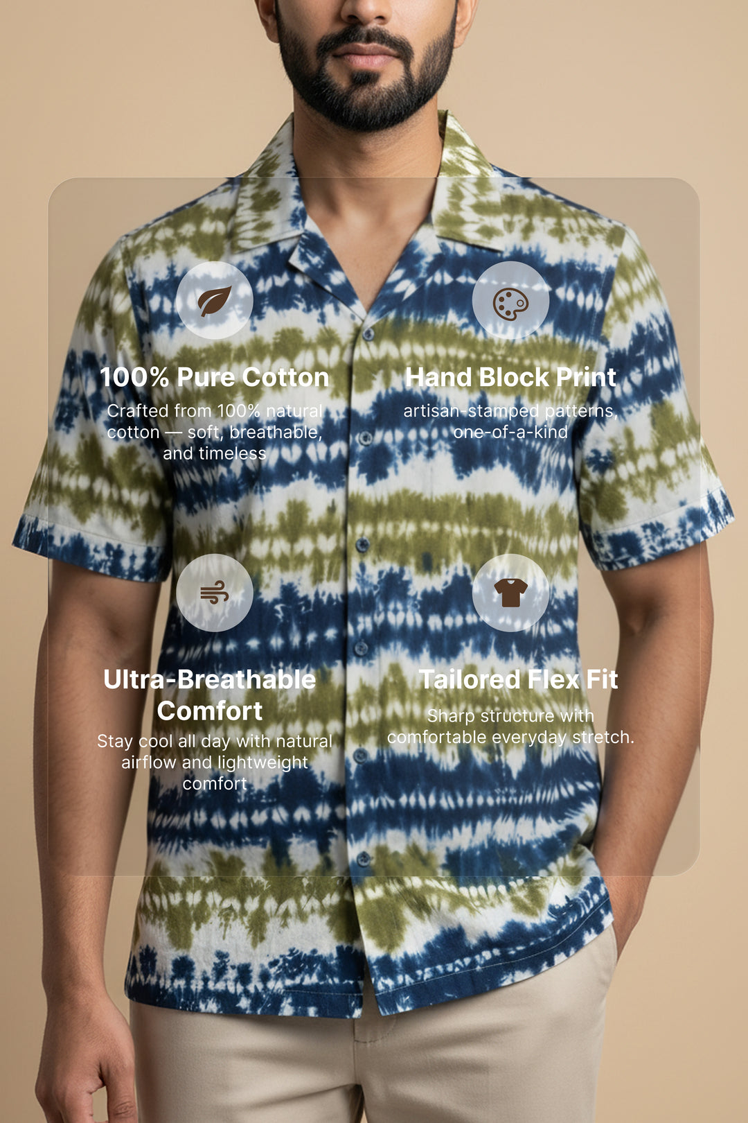Prakriti — Olive Indigo Shibori Cotton Shirt