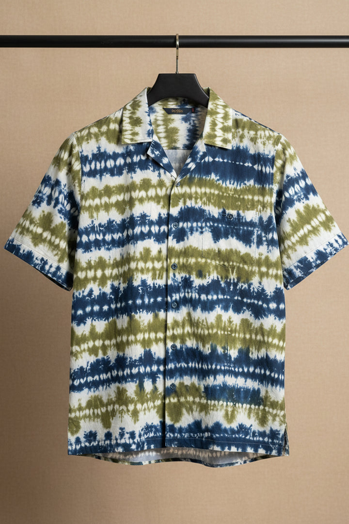 Prakriti — Olive Indigo Shibori Cotton Shirt