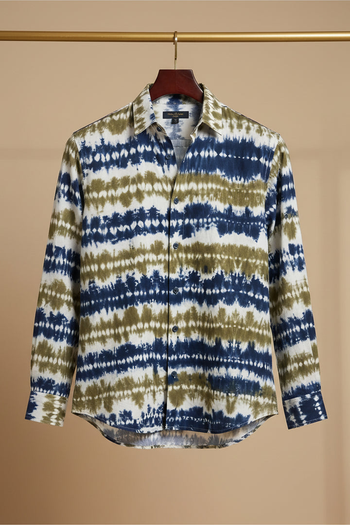Grove — Olive Indigo Shibori Cotton Shirt