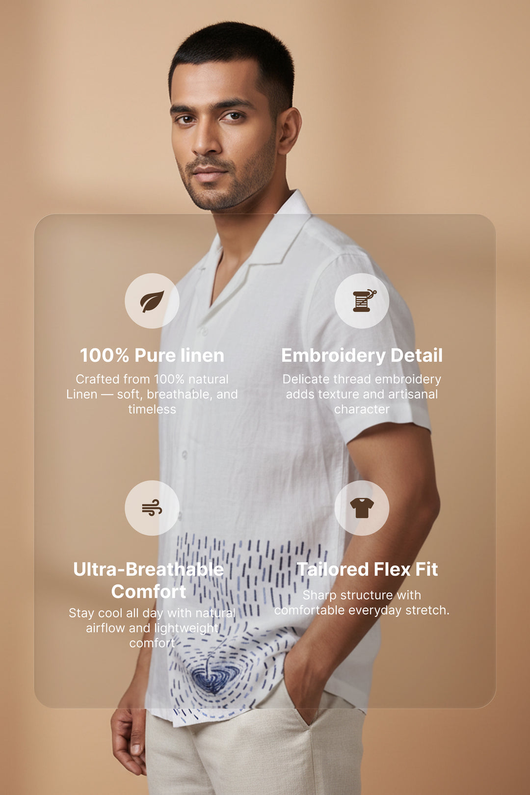 Nivra — White Embroidered Linen Shirt