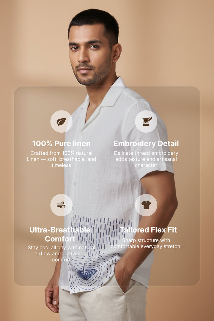 Nivra — White Embroidered Linen Shirt