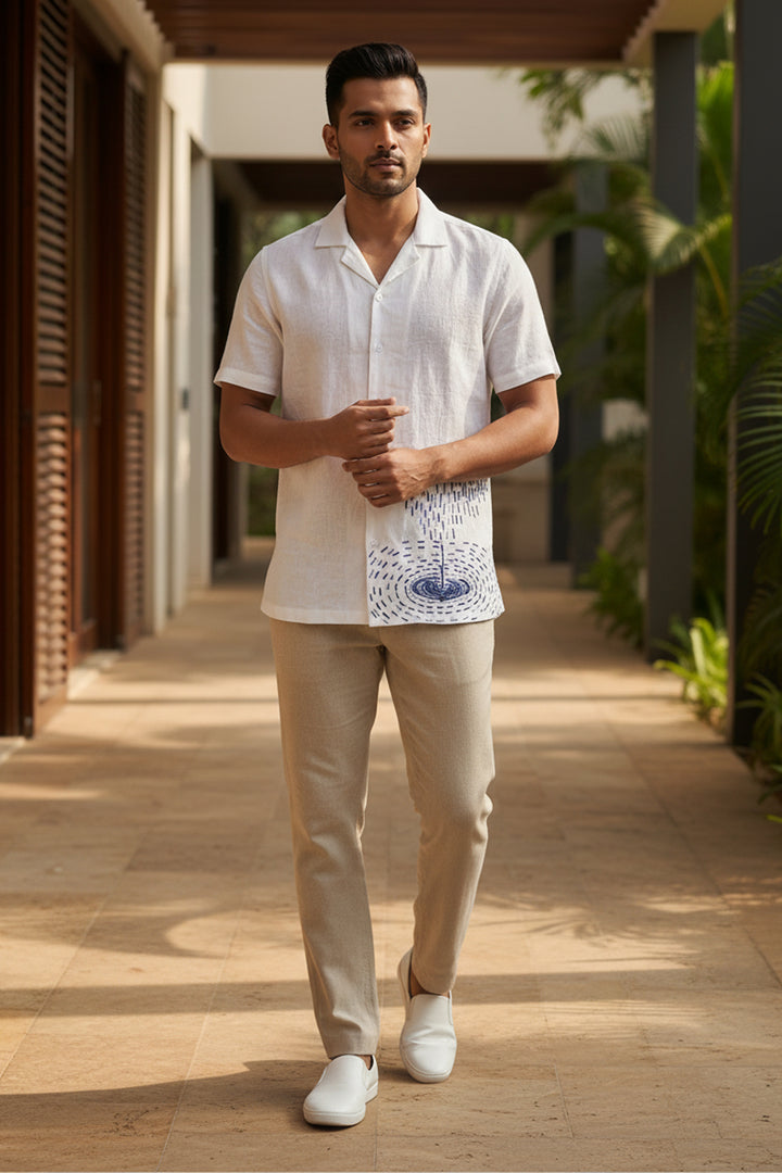 Nivra — White Embroidered Linen Shirt
