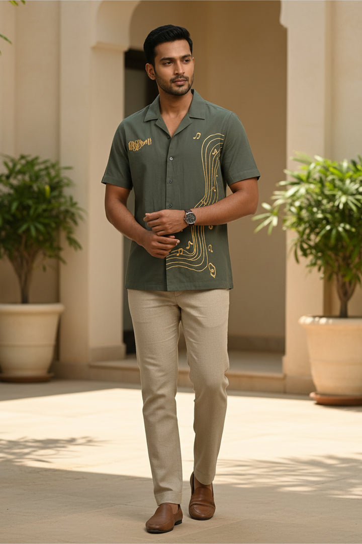 Echo — Green Music Embroidered Cotton Shirt