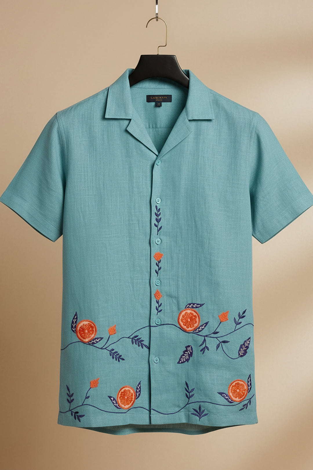 Coastline — Sea Green Embroidered Linen Shirt