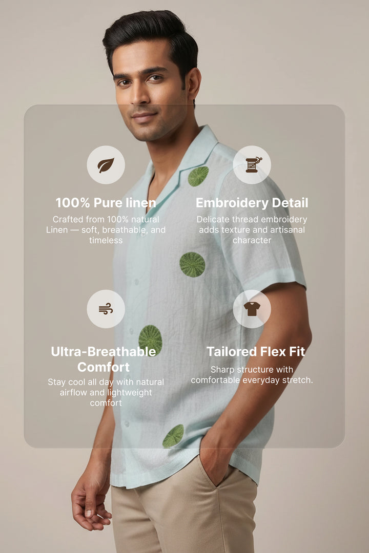 Celeste — Blue Embroidered Linen Shirt