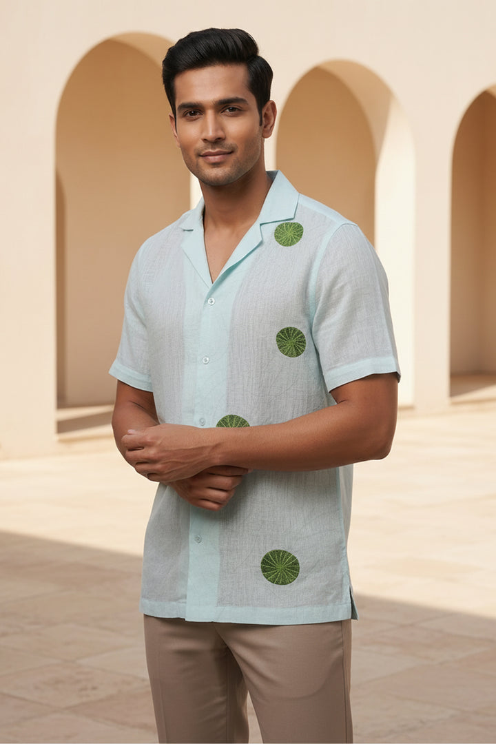Celeste — Blue Embroidered Linen Shirt