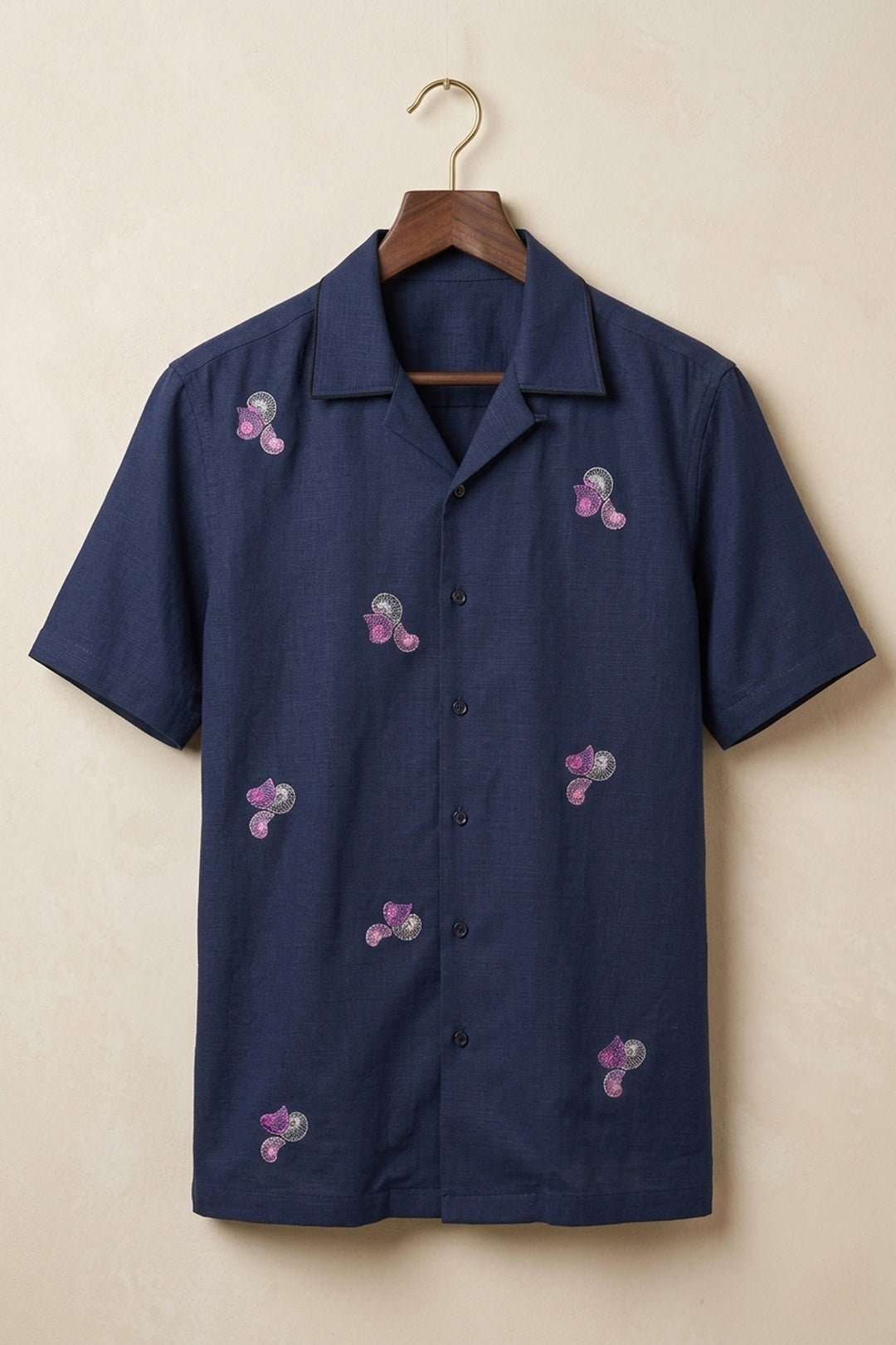 Aureole — Blue Embroidered Cotton Shirt