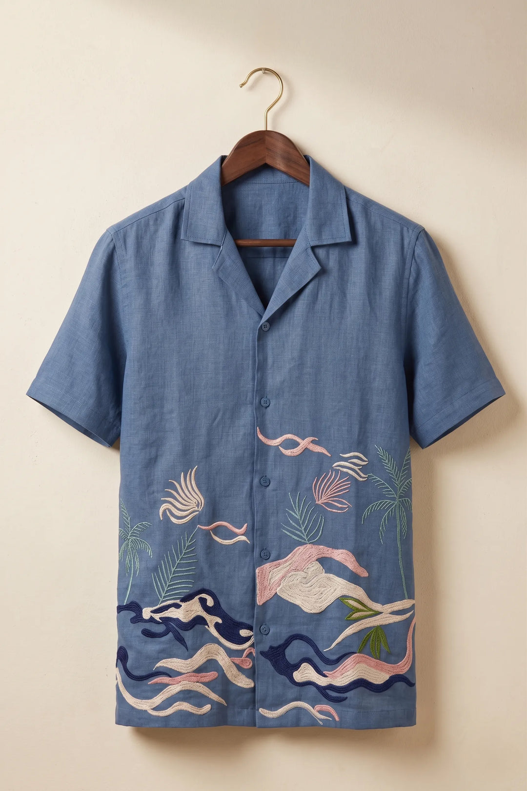 Mirage — Deep Blue Embroidered Linen Shirt