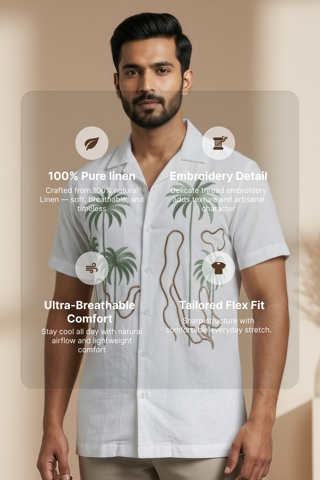 Tansira — White Palm Embroidered Linen Shirt