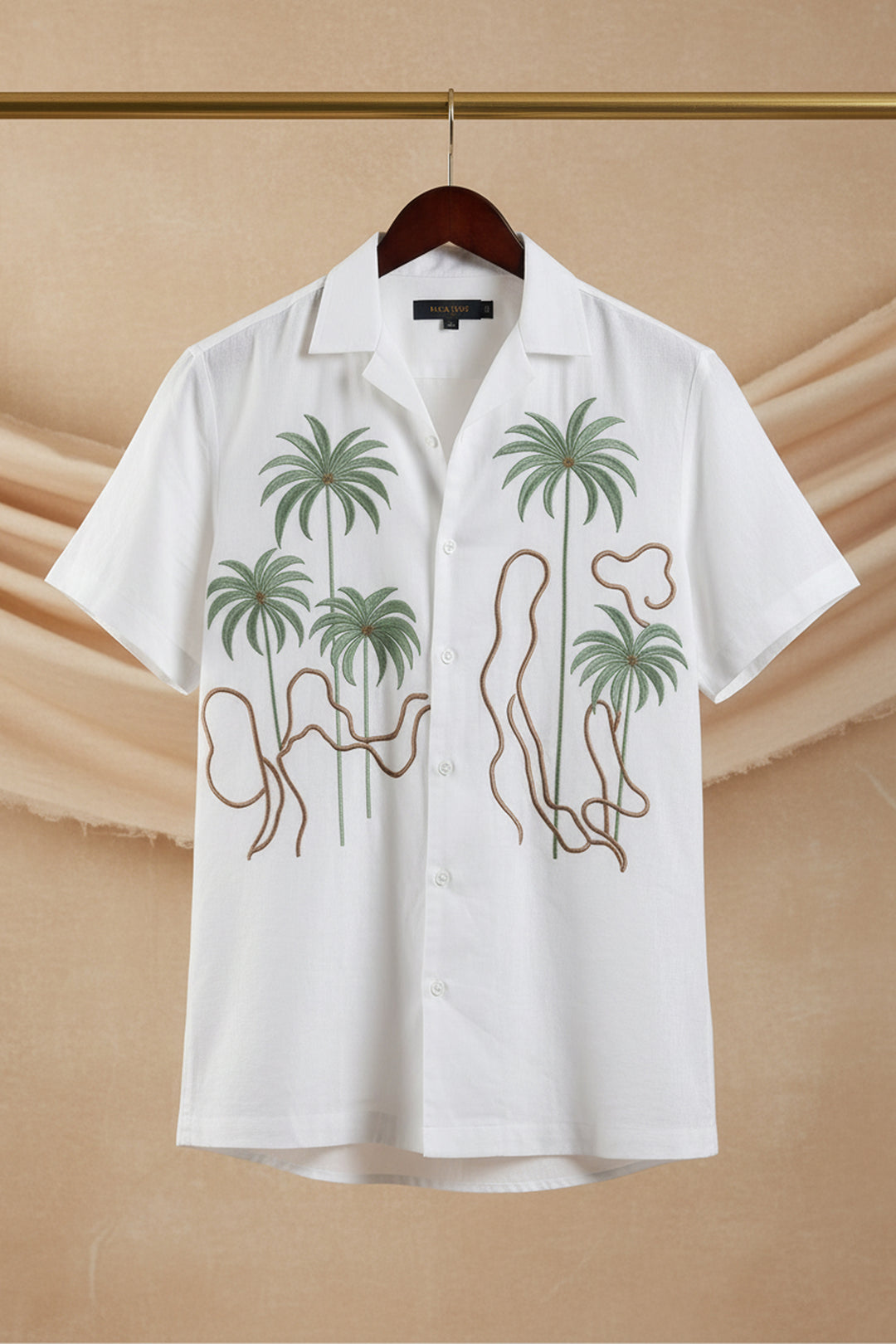 Tansira — White Palm Embroidered Linen Shirt