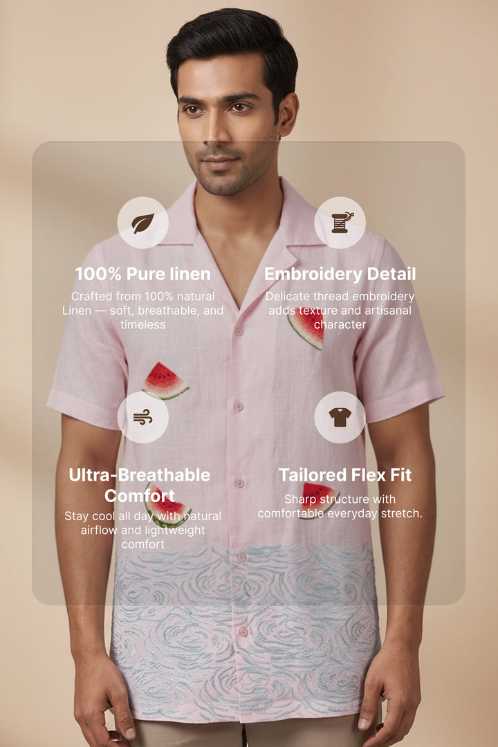 Melon — White Embroidered Linen Shirt