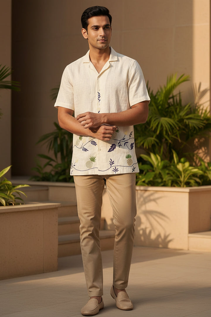 Pinora — Pineapple Embroidered Linen Shirt