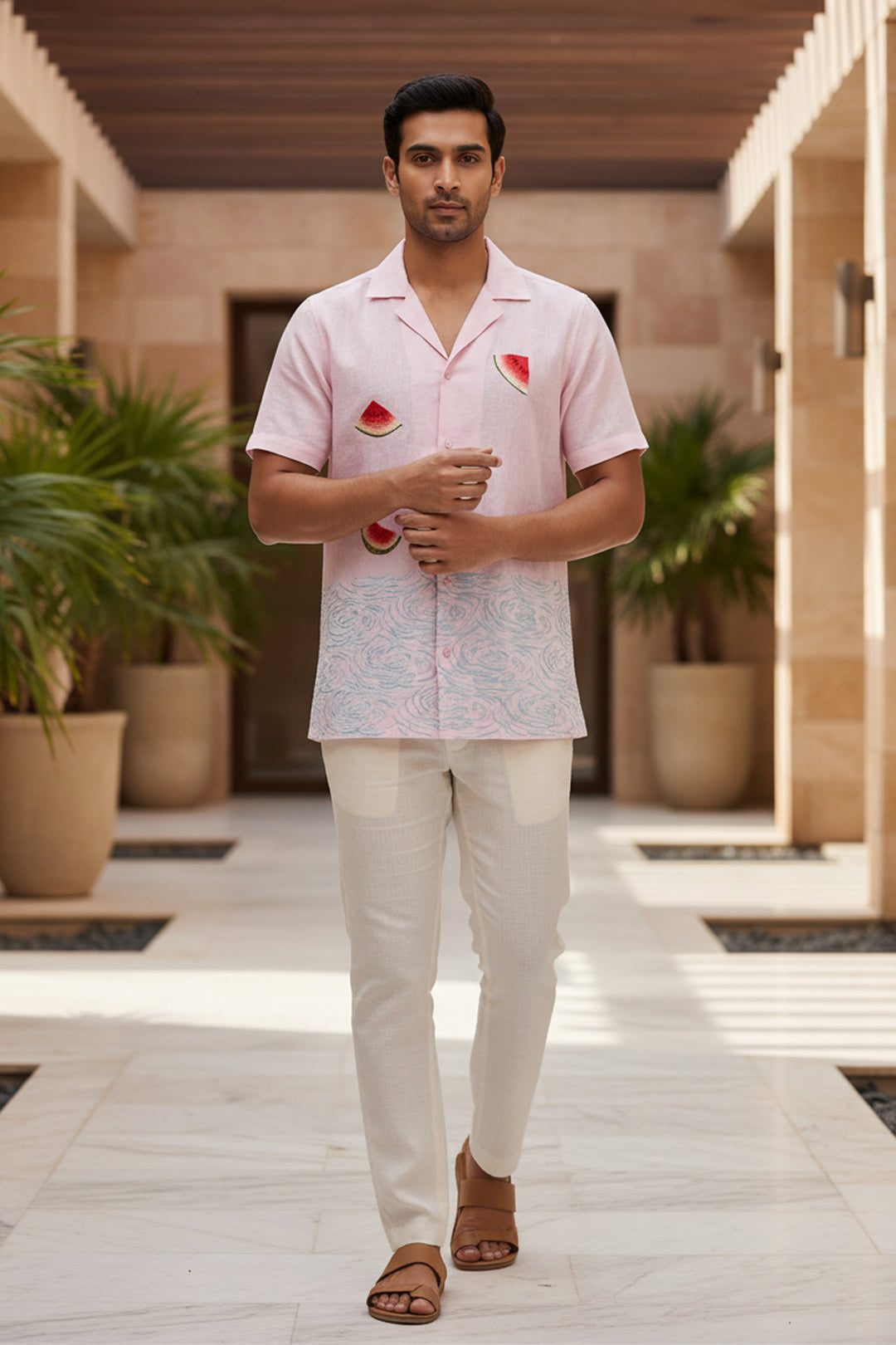 Melon — White Embroidered Linen Shirt