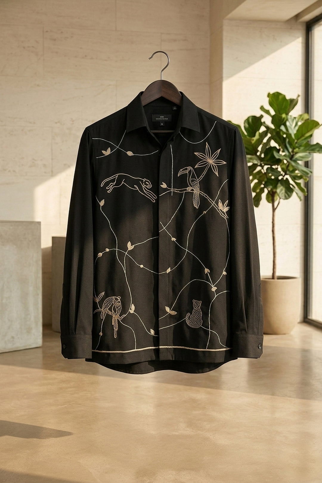 Serein — Black Thread Embroidered 4-Way Stretch Shirt