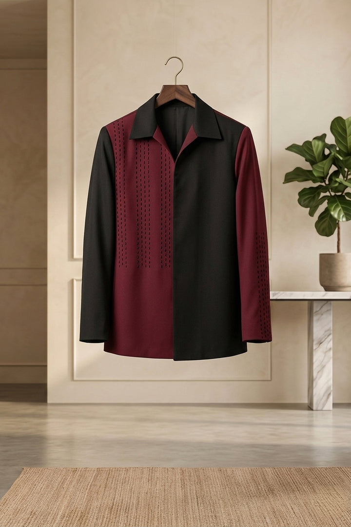 Shadeform — Burgundy Thread Embroidered British Fabric Shacket