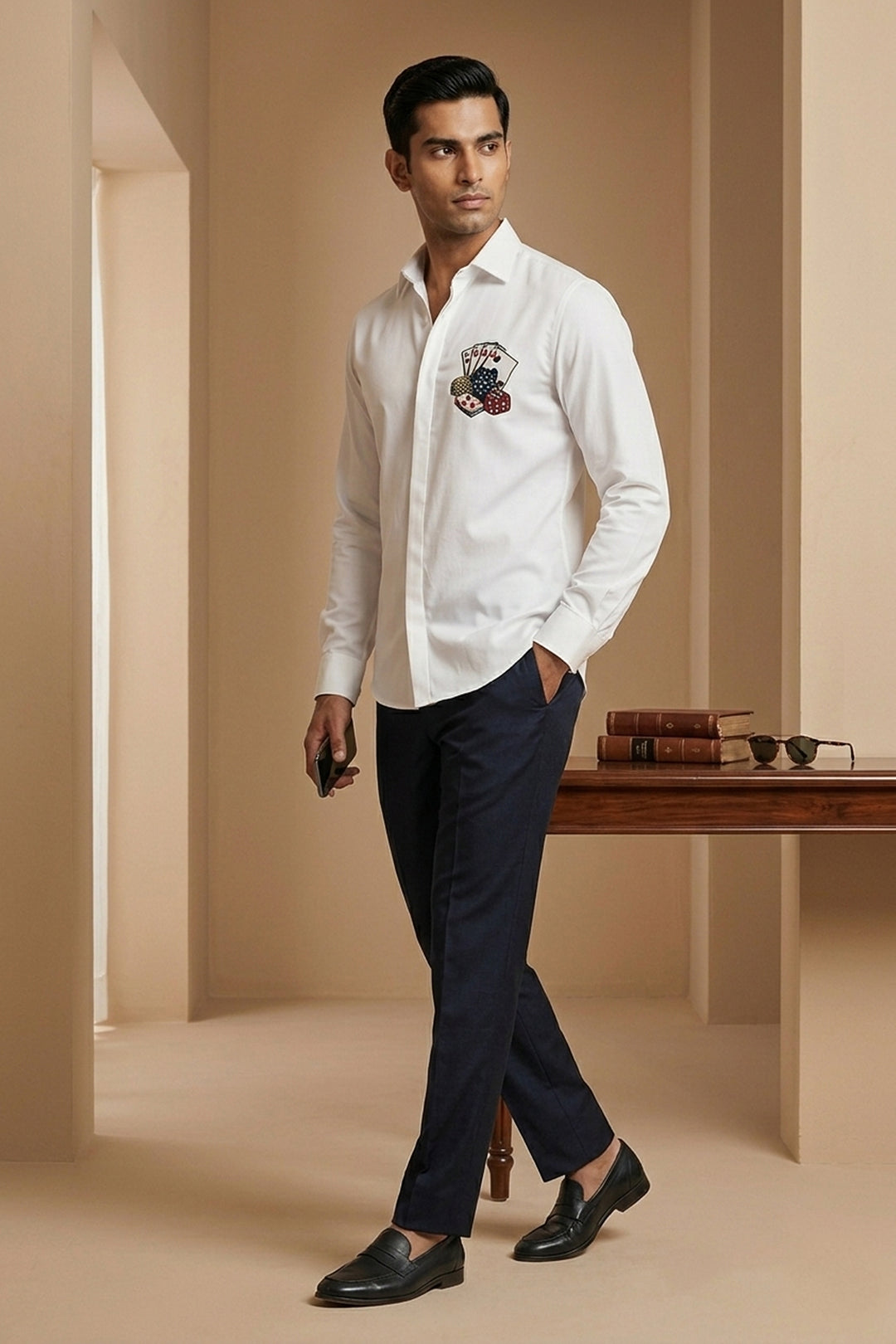 Ace — White Thread Embroidered British Fabric Shirt